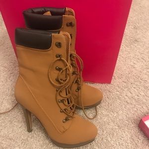 Mustard Color heels boots